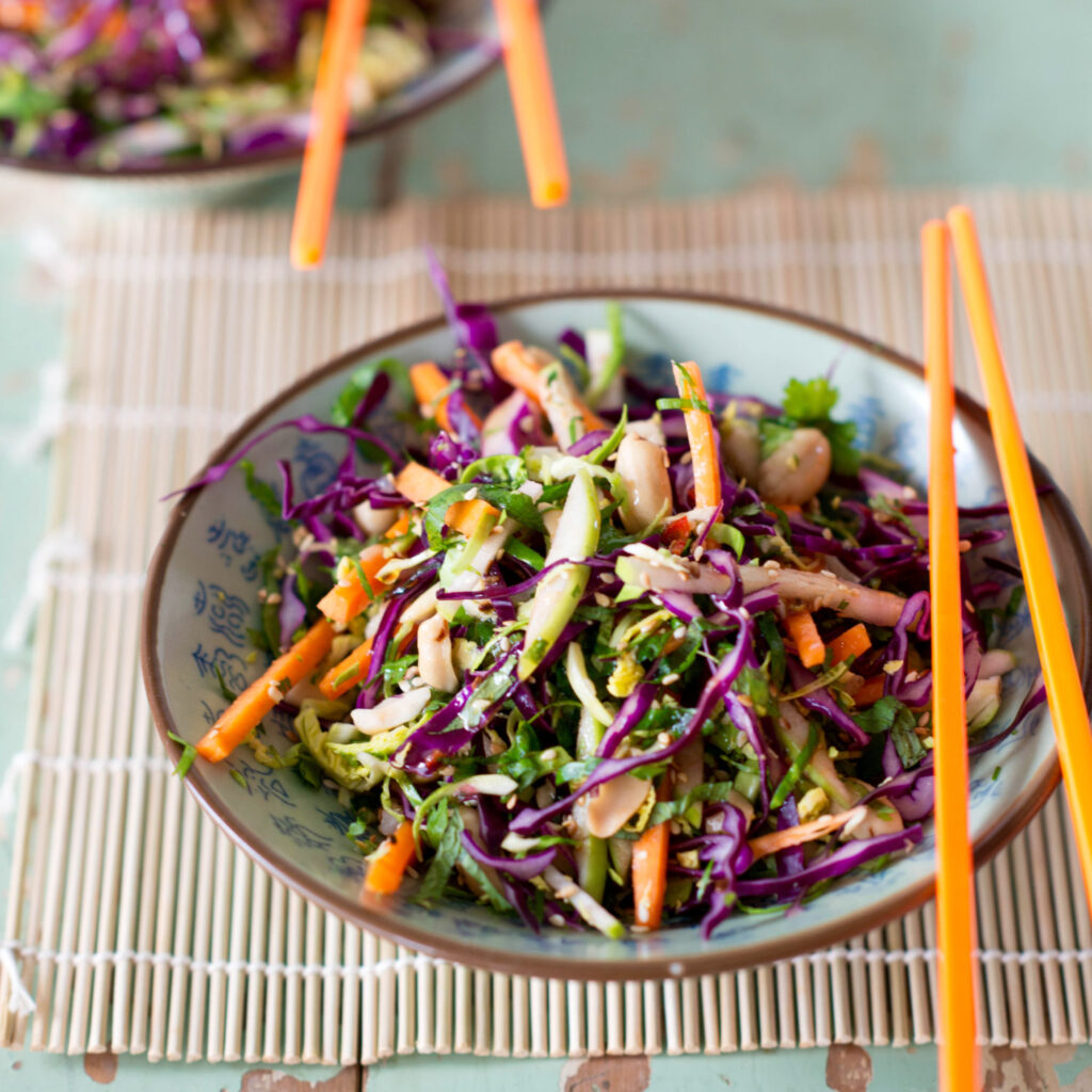 Asian coleslaw salad, red cabbage, carrots, parsley, healthy vegetables
