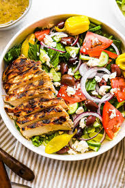 Chicken salad with olives, feta cheese, tomatoes, healthy eating, 