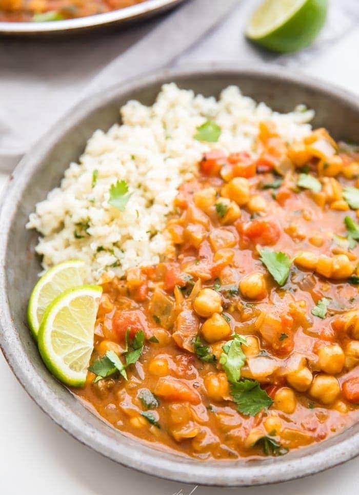 Delicious chickpea curry with rice 