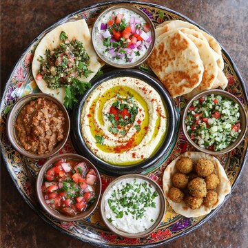 homemade babe ganoush with a variety of toppings and bread to enjoy as a salad or as a side